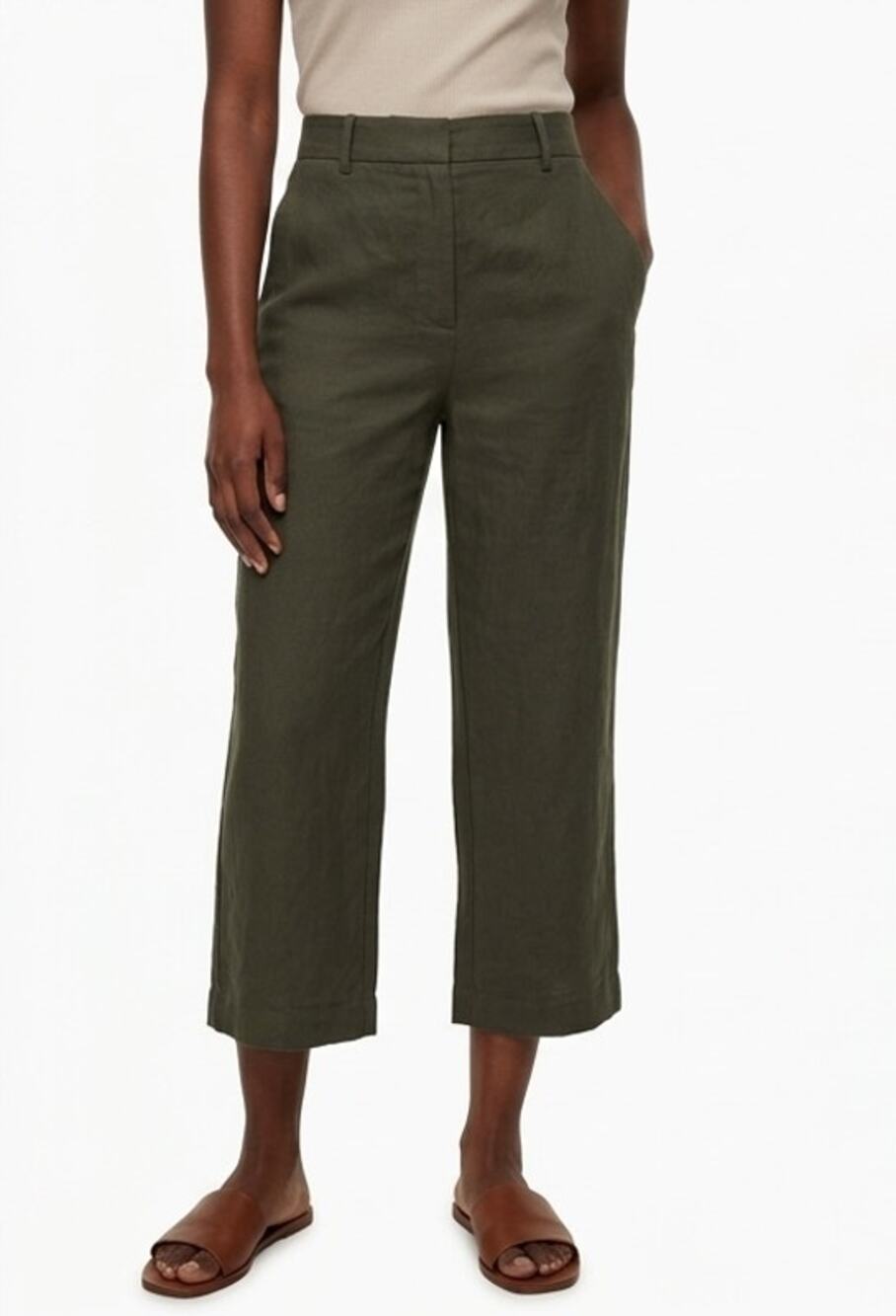 Wilfred Aritzia Effortless Linen Pants Olive Green Cropped Wide Leg Trousers 4